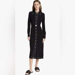 NWT $698 Tory Burch Women's Point Collar Jersey Knit Black Midi Shirtdress Sz: 0